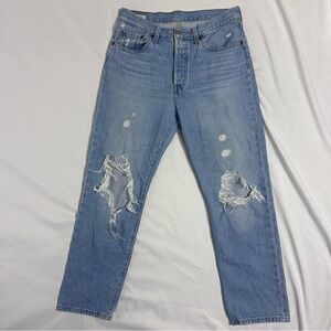 Levi's Premium 501 Jeans Womens W27 L26 Cropped Light Wash Distressed